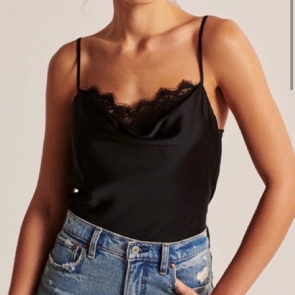 Abercrombie & Fitch Lace Trim Cowl Neck Satin Tank in  Copper